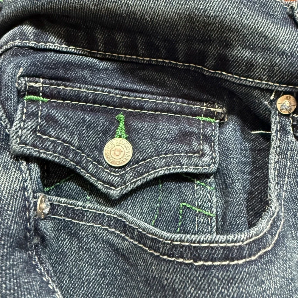 True Religion Jeans Mens 36x34 Blue Ricky Relaxed Straight Flap‎ Faded Whiskers